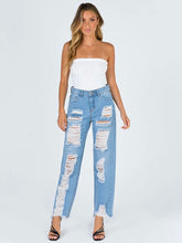 High Waist Straight Leg Ripped Jeans Sai Feel